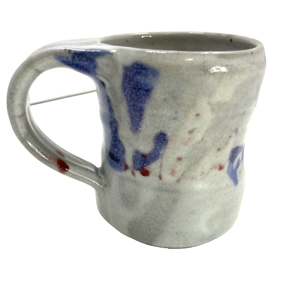Vtg Blue Gray Red Pottery Stoneware Pottery Coffee Mug Manitou Springs CO Signed